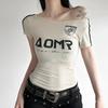 Estilo Deseo Puro Jersey de Chica Hot Americana con Escote Asimétrico, Corte Ajustado, Camiseta Top Deportiva Sexy de Moda de Manga Corta para Mujer, Trendy Ins