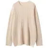 Nuevo jersey de punto de cable doble liso para otoño e invierno, cuello redondo, manga larga, holgado, suave, elegante, versátil, top base de punto