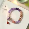 Ametista de estilo artístico com pulseira de design de cristal rosa folha de ouro contas vitrificadas anel único pulseira de pedra de sol atacado