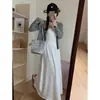 Cardigã de Tricô Cinza para Mulheres 2026 Primavera Proteção Solar Top Estilo Coreano Gola V Único Solto Tricô Manga Longa Jaqueta Redutora de Idade