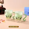 Caneca de Água Criativa de Gato de Desenho Animado para Uso Doméstico, Caneca de Café para Café da Manhã, Copo de Vidro com Camada Dupla Isolado Resistente a Altas Temperaturas