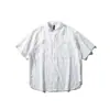 Camisa de manga curta com gola alta texturizada simples estilo japonês Rumeng para homens, verão, solta, respirável, versátil para rua, meia-manga