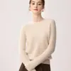 Suéter top de gola redonda versátil canelado slim fit 100% cashmere para mulheres, sem costura, textura macia, malha elegante, camada base