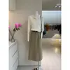 Camisa base de punto de manga larga con cuello polo, color liso, estilo casual versátil de otoño temprano, corte holgado, para mujer