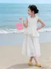 Conjunto de Moda para Niñas Vestido Elegante de Moda Verano 2026 Nuevo Modelo para Niñas Mayores Estilo Vacacional Conjunto de Vestido Blanco