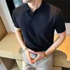 Camisa básica de tricô de luxo masculina com mangas com punho ~ Modal de alta qualidade, amigável à pele, lã macia, gola redonda, camiseta fina de manga curta