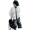Chaqueta de Mono de Vuelo Casual para Niños, Estilo Primavera y Otoño, Chaqueta de Trabajo para Niños, Estilo Coreano de Moda para Niños Mayores, Top Elegante
