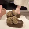 Hebilla de cinturón 2026 pantuflas de algodón para mujer, pantuflas esponjosas de plataforma de punta cerrada para mujer, para exteriores, otoño e invierno, suela gruesa, ligeras, estilo nuevo, tacones altos