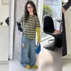 Conjunto de Primavera 2026 para Meninas, Novo Estilo Casual, Patchwork Listrado, Falso Duas Peças, Moletom e Conjunto de Jeans para Meninas Mais Velhas