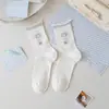 Calcetines de Media Pantorrilla de Gato de Dibujos Animados Estilo Lolita Dulce, Calcetines de Malla Transpirable con Encaje de Lunares para Primavera y Verano, Calcetines Holgados para Niñas