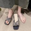 Novedad Primavera 2026 Estilo Francés Pantuflas con Pedrería para Mujer, Tacones Altos de Cristal, Sandalias de Tacón Grueso con Punta Abierta, Elegantes y Populares