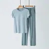Conjunto Nuevo de Rayón para Mujer para Casa, Primavera, Verano y Otoño, con Almohadillas en el Pecho, Pijama Rayado de Manga Corta, Conjunto de Dos Piezas