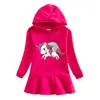 Vestido suéter com capuz de pônei unicórnio outono para meninas unicórnio desenho animado bebê inverno saia de algodão