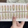 Esmalte de Uñas Verde Verano Ojo de Gato para Niñas, Uñas Postizas Frescas y Sencillas, Piezas de Uñas Terminadas, Uñas Pre-Hechas, Hechas a Mano, Efecto Iluminador