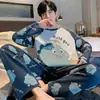 Pijama para adolescentes, conjunto casual de manga larga con dibujos animados para hombre, primavera y otoño, ropa para dormitorio de estudiante de secundaria, ropa de estar para otoño e invierno, conjunto de dos piezas