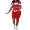 D9699 Amazon Europeo y Americano Más Vendido Ropa de Mujer Moda Elegante Rayas Posicionamiento Estampado Cuello Redondo Manga Corta Conjunto de Shorts