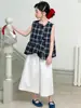 Conjunto de Camiseta sin Mangas tipo Muñeca y Pantalones de Pierna Ancha para Niñas de Verano, Ropa Nueva para Niños, Conjunto de Dos Piezas de Camiseta sin Mangas y Pantalones Cortos para Niñas