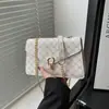 Bolsa de corrente retrô estampada em cor sólida da moda, fecho de metal estilo coreano, bolsa de ombro feminina, bolsa transversal, bolsa quadrada pequena, adequada para vendas transfronteiriças