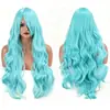 Peluca de cosplay transfronteriza flequillo oblicuo multicolor 80CM universal cabello largo rizado seda de alta temperatura peluca cobertura completa cabeza entera venta al por mayor
