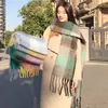 Bufanda de Cuadros Transfronteriza Nueva Estilo Europeo y Americano Bloque de Color para Mujer Bufanda de Punto Suave Cera Cálida Otoño e Invierno Nórdico Cuadros de Color Contrastante