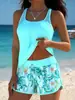 Biquíni Tankini Duas Peças Plus Size Europeu e Americano Transfronteiriço 2026 para Mulheres com Tankini Estampado e Shorts