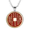 Collar de Moneda de Dinero Fantasma Taoísta de la Montaña Dragón Tigre Cadena para Suéter de Aleación de Vidrio con Piedra del Tiempo para Hombres y Mujeres para la Buena Fortuna