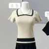 Camisa Polo Manga Curta Color Block Estilo Chanel Slim Fit Cintura Marcada Camiseta Roupa Feminina Fábrica Atacado Exportação