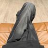 Marca da Moda High Street Jeans Preto e Cinza Tendência para Homens, Calça Larga de Corte Reto com Caimento Amplo, de Alta Qualidade, Forrada com Lã e Espessa