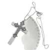 Colar Pingente Cruz Morcego Diamante Negro Estilo Gótico Corrente Longa para Suéter Joia