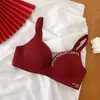 Sutiã Simples com Estampa de Letras para Estudante, Sutiã Peça Única Estilo Britânico para Meninas com Seios Pequenos, Sutiã Push-Up Sem Aro