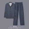 Pijama para hombre de manga larga, tipo algodón, nuevo estilo otoño/invierno, hecho de algodón, se puede usar como ropa exterior, diseño de frente abierto, adecuado para principios de primavera, conjunto de hombre, delgado
