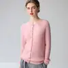 Cardigã 100% caxemira para mulheres, gola redonda, trança, manga longa, outono e inverno, cor sólida, caimento justo, casaco de abotoamento simples