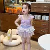Traje de baño de tirantes de sirena para niña Traje de baño de malla arcoíris estilo pastel para niños Nuevo traje de baño de princesa de verano Tendencia