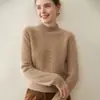 Suéter Grueso de Cachemira de Siete Puntos Doble Hilo para Mujer, Cuello Semi Alto, Capa Base, Nuevo Suéter Jacquard Retro de Otoño e Invierno