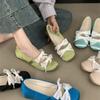 Zapatos Mary Jane de Satén y Encaje Suave Estilo Francés para Mujer con Aumento Interno de Altura, Zapatos de Cuero Poco Profundos de Punta Redonda 2025