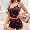 Comercio Exterior Europeo y Americano Producto Nuevo de Verano para Mujer Estampado de Corazón Color de Contraste Ropa de Casa Sexy de Dos Piezas Conjunto de Pijama de Tirantes