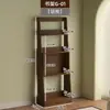 Estante de exibição de madeira de nogueira preta, estante de armazenamento multicamadas de piso para sala de estar vintage, armário lateral retrô ultrafino