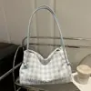 Bolso de Hombro Nuevo de Cuadros Dulces de Alto Valor, Elegante para Niñas, Bolso Casual Simple Estilo Perezoso de Axila
