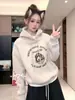 Sudadera con capucha gruesa y forro polar con estampado de letras para mujer, Nueva moda versátil de invierno 2025, Top holgado