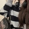 Otoño Nuevo Estilo Americano Retro Sudadera Rayada de Mujer Trendy Ins Delgada Pareja Suelta Adelgazante Jersey Cuello Redondo Top