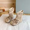Botines cortos de lazo estilo coreano para niña 2026 otoño e invierno nuevos zapatos de una sola suela zapatos de princesa de gamuza para niños botas de suela blanda para bebé