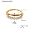 Anillo de Luz de Doble Capa Oumika Estilo INS con Perlas de Colores y Circonita Acero Inoxidable Chapado en Oro Verdadero de 18K Joyería de Lujo Elegante para Mujeres