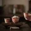 Cuenco de Tres Piezas con Tapa Firestone Rojo Azul y Blanco, Estilo Antiguo, Color y Aroma Nacionales, Cuenco para Preparar Té Casero, Tamaño Grande con Tapa, Caja de Regalo para Taza de Té