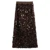 Vestido Elegante e Versátil de Lantejoulas para Mulheres, Outono e Inverno Novo Vestido Reto de Cintura Alta Cor Sólida com Fenda nas Costas