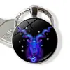 Llavero Exquisito de Cristal Luminoso Símbolo de las Doce Constelaciones Libra Bola Redonda de Cristal Llavero de Capricornio