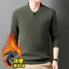 Nova blusa de moletom forrada com fleece estilo chinês para outono e inverno para homens, tecido térmico dupla face amigo da pele, gola alta, manga longa, camiseta de camada base quente