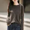 Novo suéter de tricô de cashmere outono e inverno para mulheres, cardigã de gola redonda, top base de lã de corte solto