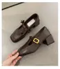 Zapatos Mary Jane Elegantes de Tacón Alto Cuadrados Retro para Mujer, Corte Bajo, Correa Única, Tacón Grueso, Zapatos Planos para Viajar, Zapatos Pequeños de Piel