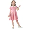 Vestido de Color Sólido con Cuello de Muñeca para Niños de Fuente de Fábrica, Lindo Vestido Estilo Academia para Niñas, Ropa Infantil Vestido de Princesa