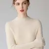 Suéter Feminino de Cashmere com Gola Alta Meia, 100% Cashmere Puro, Tricô Pulôver Sem Costura, Top Básico Versátil para o Dia a Dia